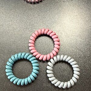 Set of Three Spiral Hair Ties - Pink, Blue, and Gray